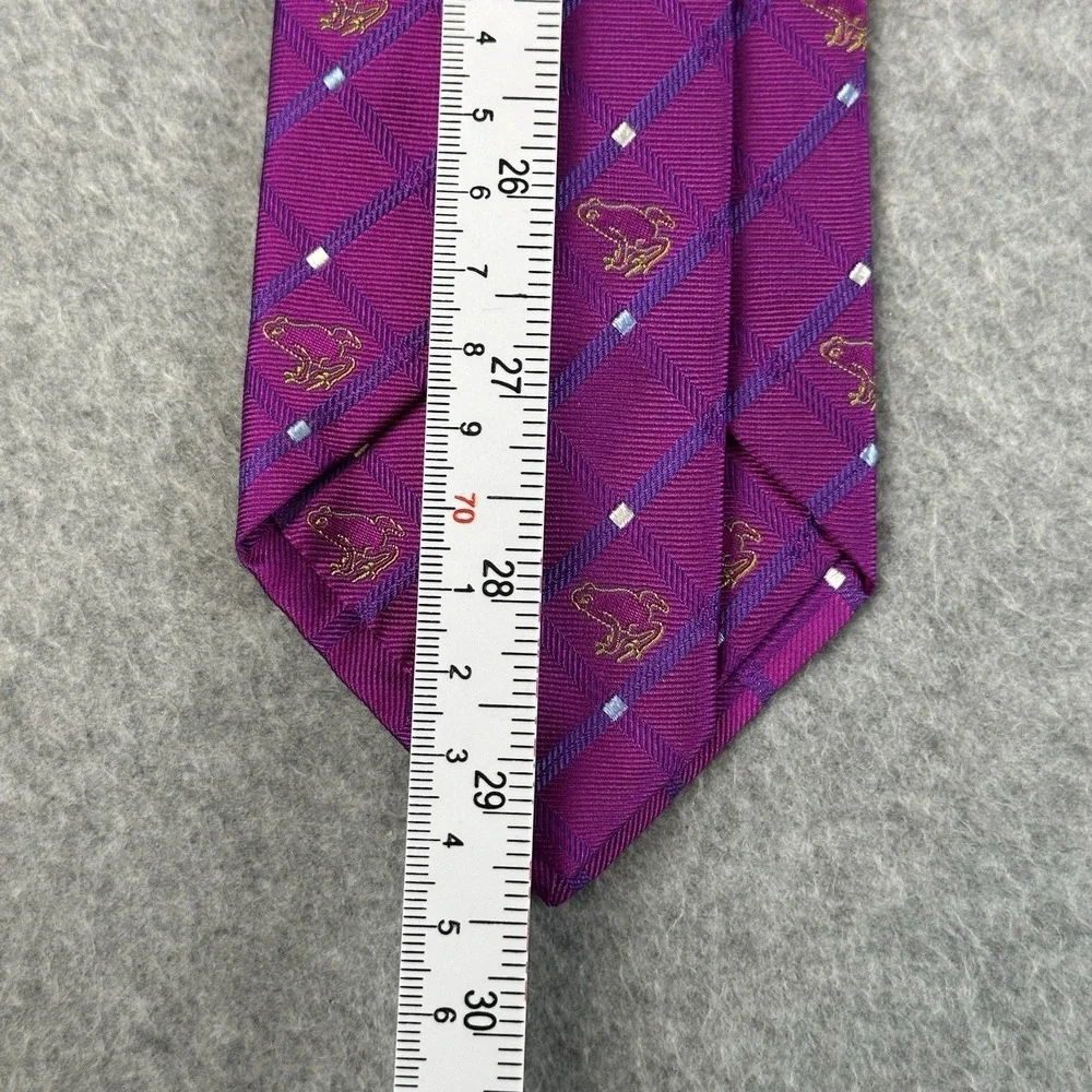 Jan Leslie Frog Silk Tie Italy Purple Pink Check Necktie Vintage 59x3.25